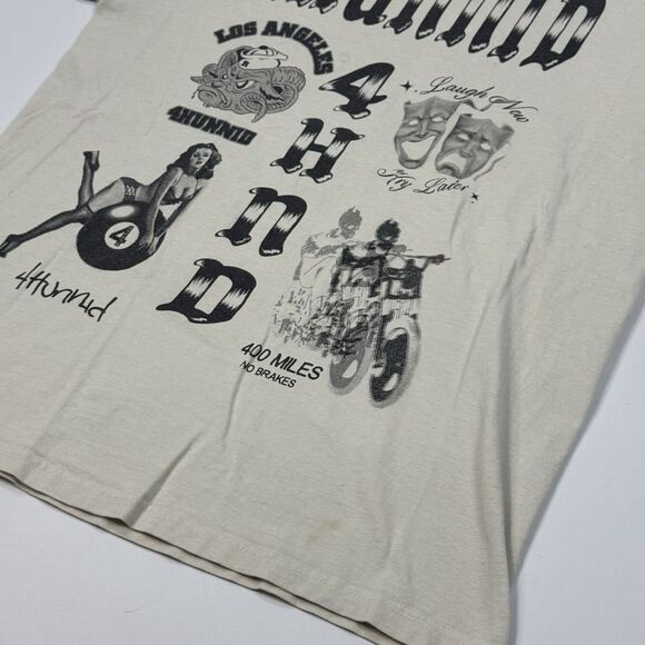 4Hunnid Mens Big Logo Double Sided Skate T-Shirt White Size L - Picture 3 of 9